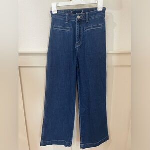 Women’s Simple Retro Wide Leg Flare Dark Wash Jeans Size 0
